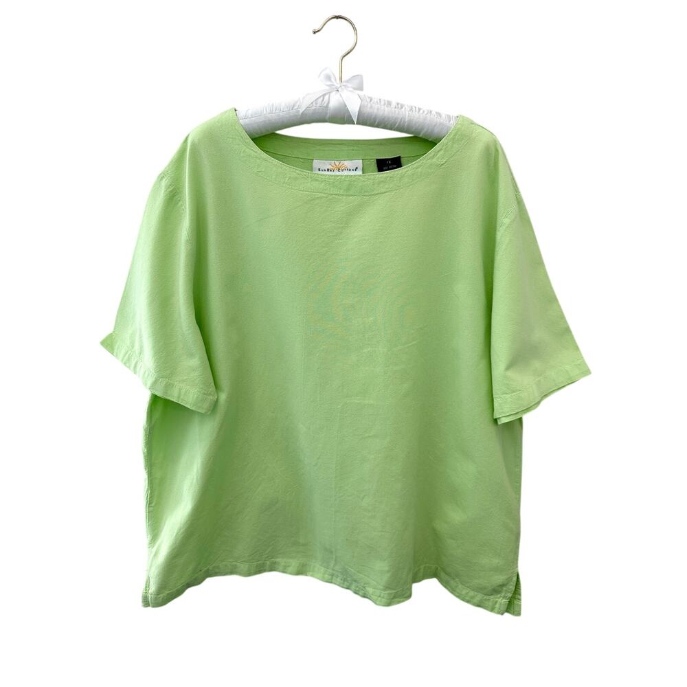 SUNBAY Cottons Lime Green 100% Cotton Boxy Top Coastal Resort Plus Size | 1X